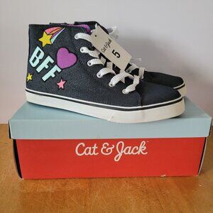 Cat & Jack High Top Denim Canvas BFF LOL Girls Youth Shoes Size 5 NWT Boxed